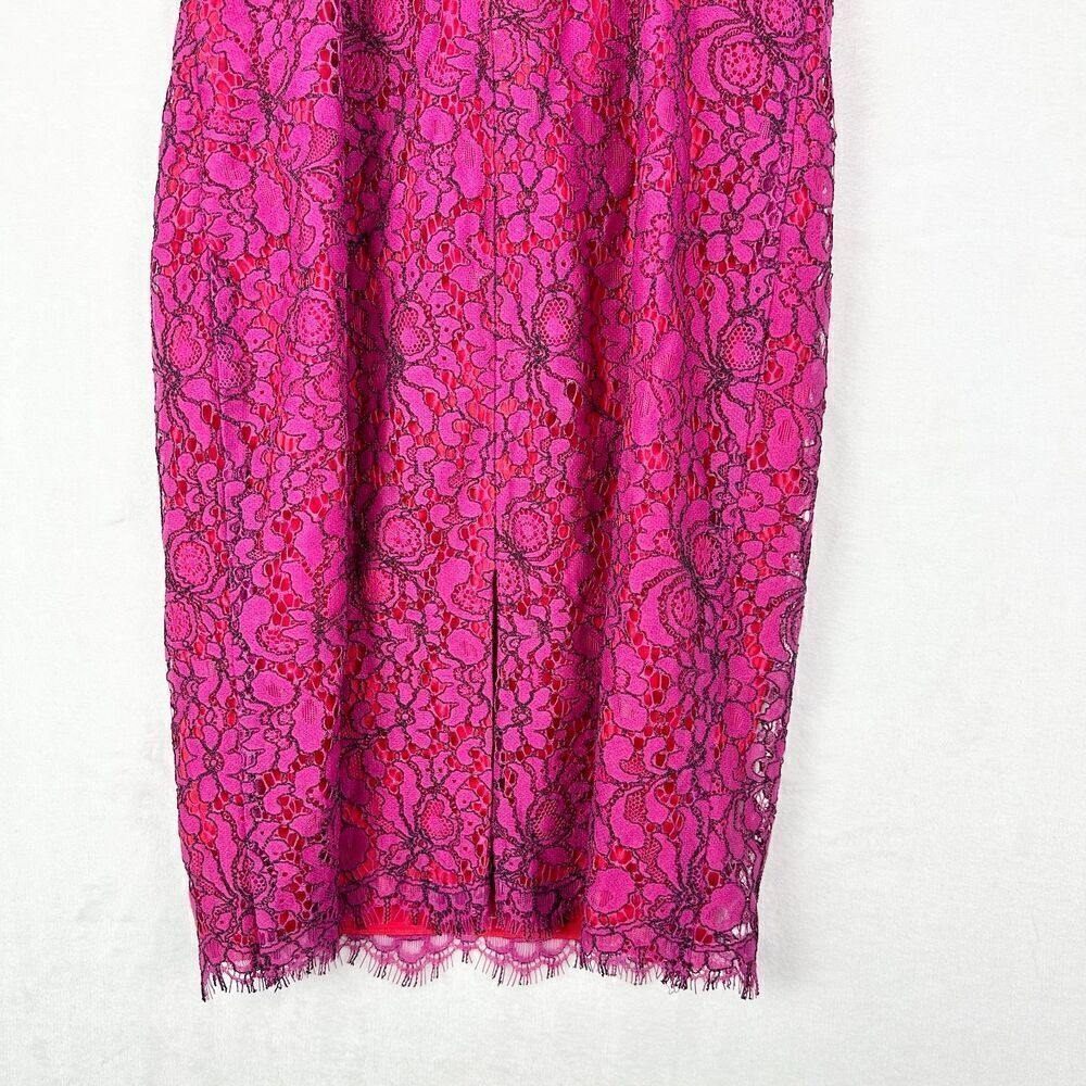 Likely Lace Crochet Overlay Mini Dress Size 4 Pink Red Spaghetti Strap Cocktail - Picture 6 of 8